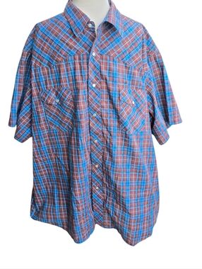Wrangler Western Pearl Snap Shirt Mens 3XL Plaid Short Sleeve Cowboy Rodeo